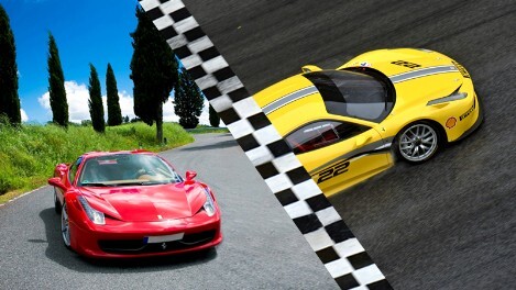 Ferrari and Lamborghini on road and track